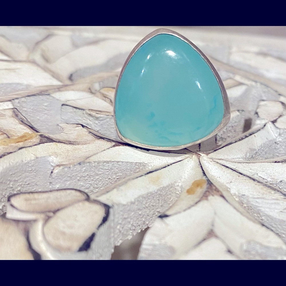 Sundance CHALCEDONY RING STERLING silver oversized gemstone Quartz big stone 6.5
